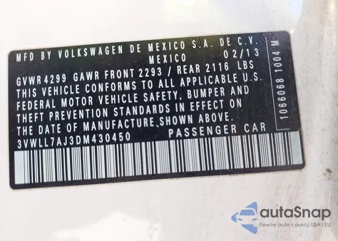 2013 Volkswagen Jetta 2.0L Tdi from USA, damaged, VIN 3VWLL7AJ3DM430450